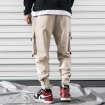 Men's Casual Street-wear Cargo Pants With Large Thigh Pockets - Khaki Color - Back View