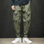 Men's Casual Street-wear Cargo Pants With Large Thigh Pockets - Green Color - Front View