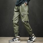 Men's Casual Street-wear Cargo Pants With Large Thigh Pockets - Green Color - Side View