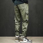 Men's Casual Street-wear Cargo Pants With Large Thigh Pockets - Green Color - Back View