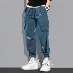 Men's Laser Reflective Hip Hop Cargo Pants - Blue Color - Model Photo