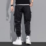 Men's Laser Reflective Hip Hop Cargo Pants - Black Color - Back View