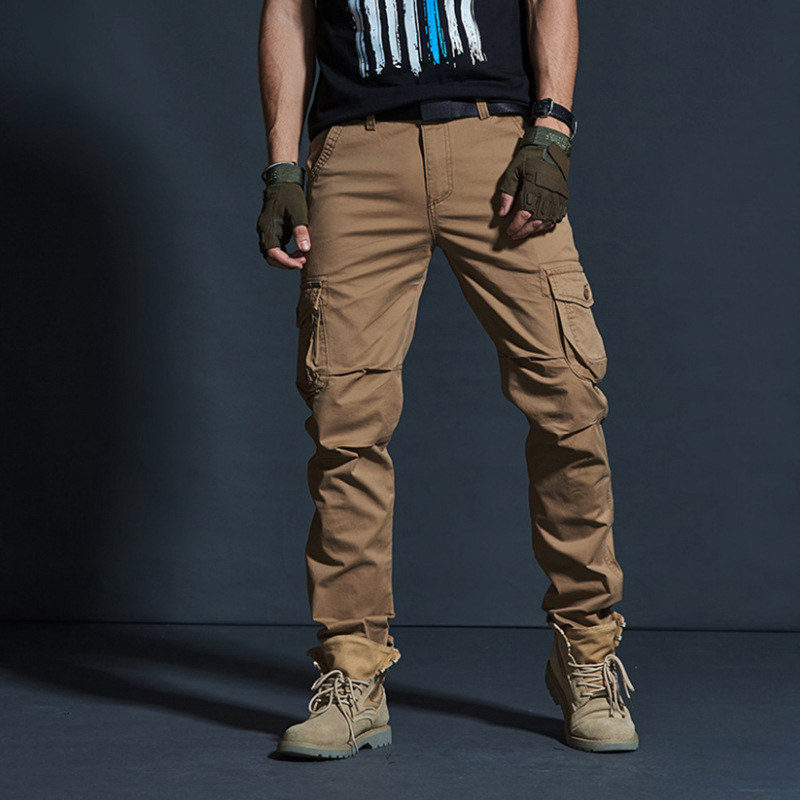 Men's Slim Fit Camouflage Cargo Pants - Khaki Color