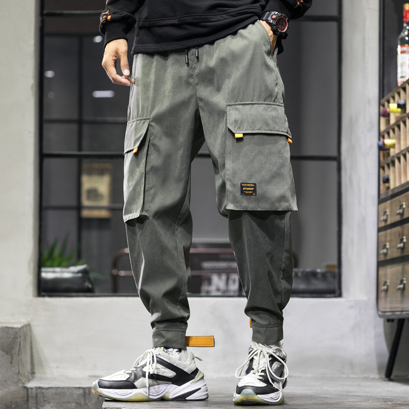 Men's Casual Multi-pockets Cargo Pants - Green Color - Front View