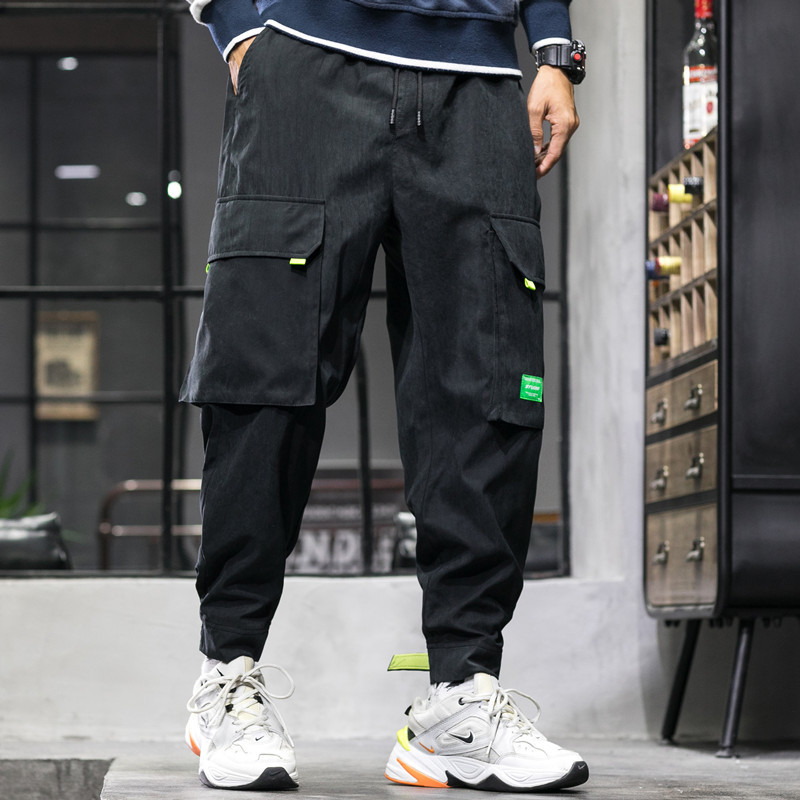 Men's Casual Multi-pockets Cargo Pants - Black Color - Front View