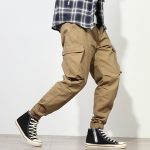Men's Loose Camouflage Harem Pants Cargo Trousers - Khaki Color - Side View