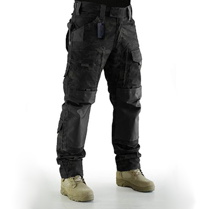 Men's Green Solid Tactical Cargo Pants - Black
